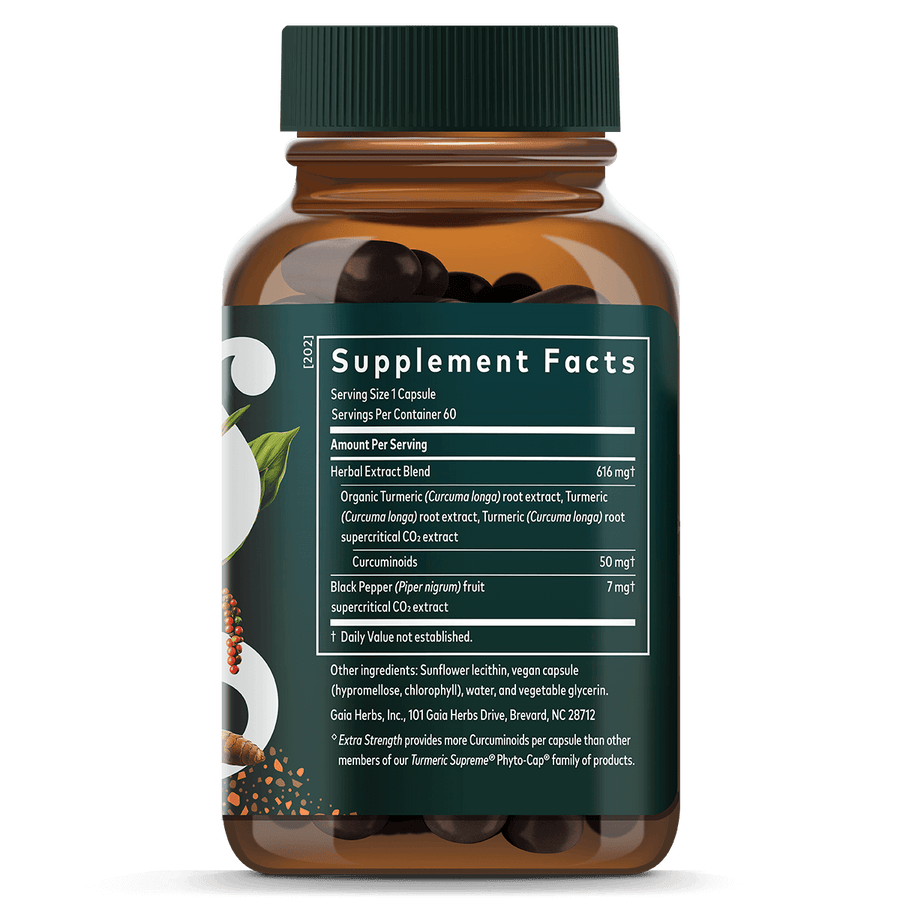 Gaia Herbs Turmeric Pills for Foundational Support || 60 count Supplement Facts