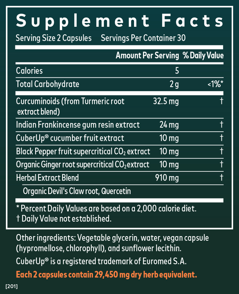 Gaia Herbs Turmeric Supreme Joint Health for Foundational Support || 60 ct Supplement Facts Panel