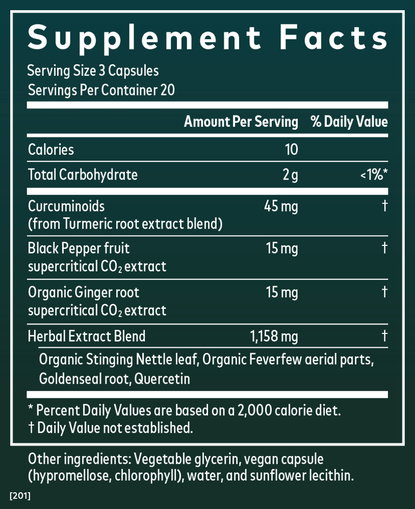 Turmeric Supreme Sinus Support 60 count Supplement Facts Panel