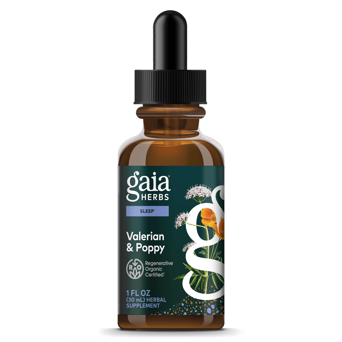 Gaia Herbs Valerian & Poppy Extract, Certified Organic for Sleep Support || 1 oz 