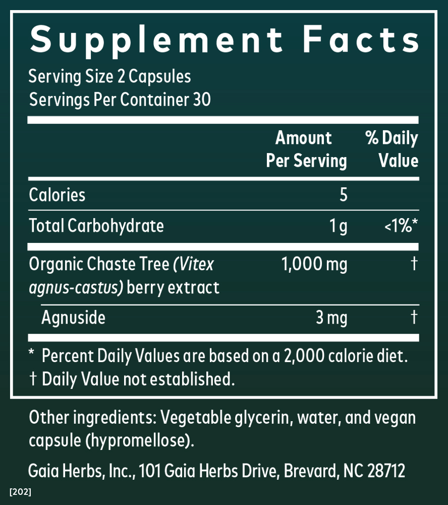 Vitex Berry 60 Count Supplement Facts