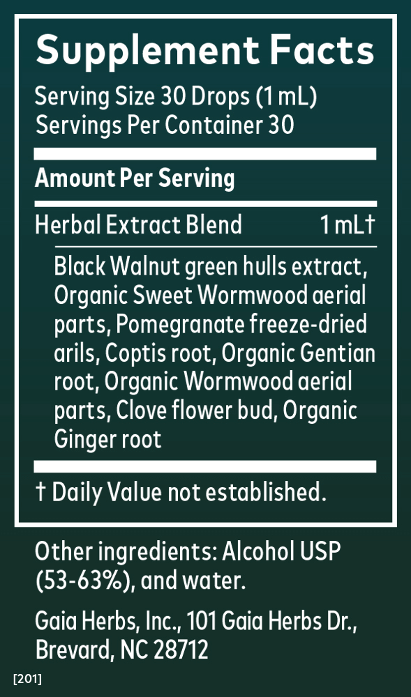 Wormwood Black Walnut Supreme Supplement Facts Panel
