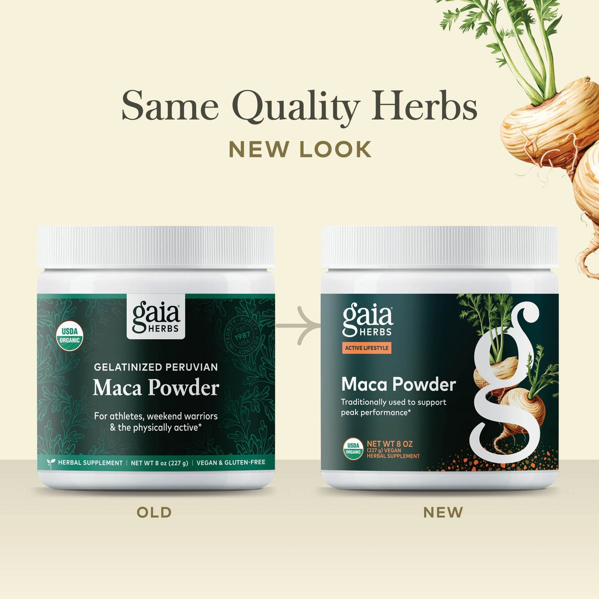 Maca Powder 8 ounce Old Label Versus New Label Comparison