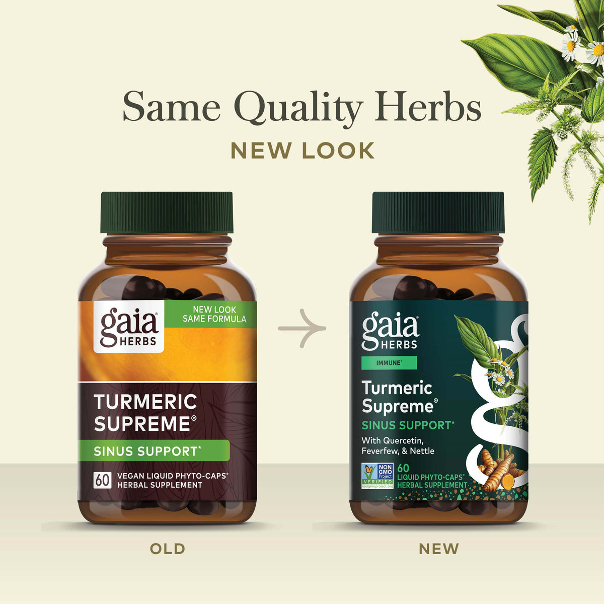 Turmeric Supreme Sinus Support 60 count Old Label Versus New Label Comparison