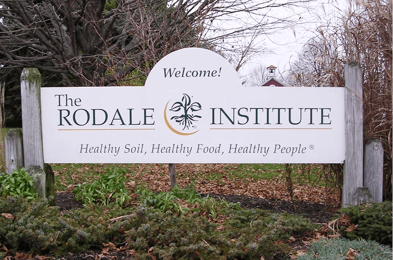 Sign for The Rodale Institute with a natural background