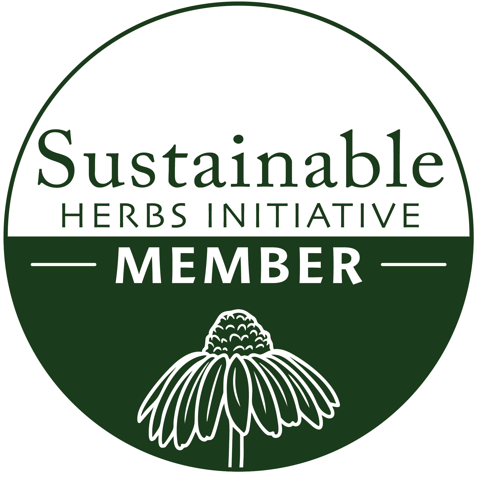 Logo for Sustainable Herbs Initiative Member with a green circle and herb illustration.