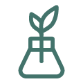 Icon of a beaker with a plant, symbolizing scientific research or environmental science.