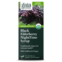 Gaia Herbs Black Elderberry NightTime Syrup carton front || 3 oz