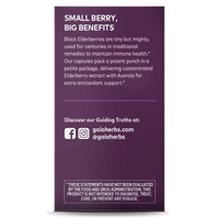 Gaia Herbs Black Elderberry carton side: purity, integrity, potency || 60 ct