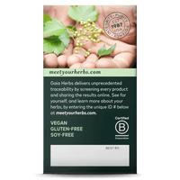 Gaia Herbs Resveratrol 150 carton side: meetyourherbs.com || 50 ct